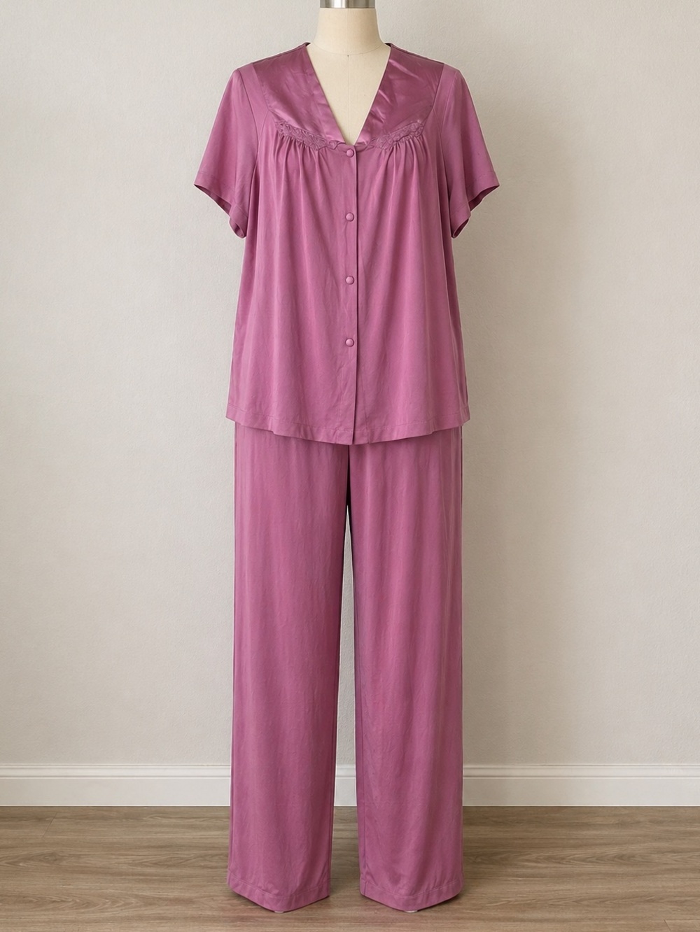VANITY FAIR Vintage Nylon Pajama Set XXL  Modest USA Made Classic Boho Rose Pink